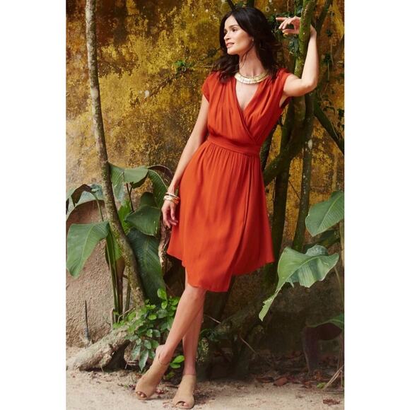 Anthropologie Maeve Midi Wrap Dress Small Burnt Orange Casual Boho Timeless Fall - Picture 1 of 8